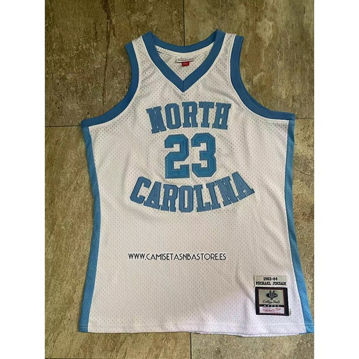 Michael Jordan NO 23 Camiseta NCAA North Carolina Mitchell & Ness Tar Heels 1983-84 Blanco